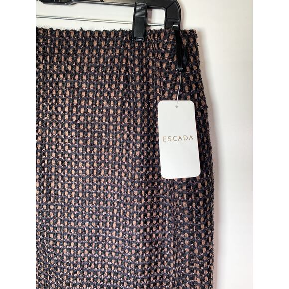 Escada Wool Tweed Textured Midi Skirt Suit Brown Black kostuem NWT size 40 work - Picture 5 of 16